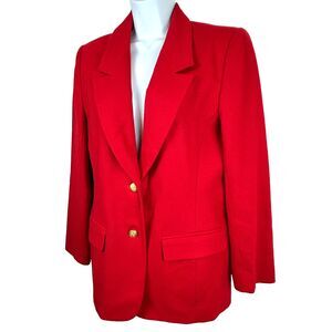 Vintage PENDLETON Red 100% Virgin Wool Classic Blazer Gold Buttons USA Size 8